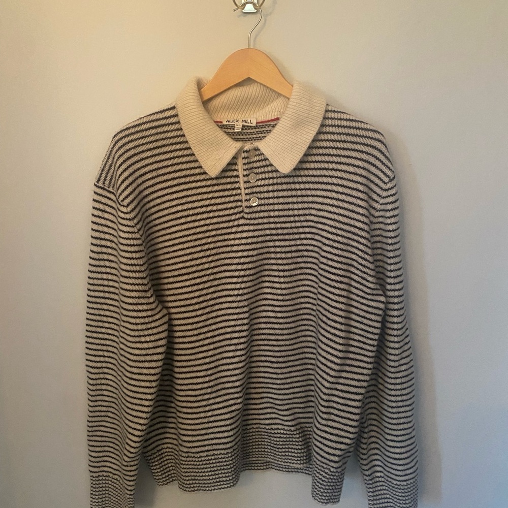 Alex Mill Cream and Black Striped Polo Sweater
